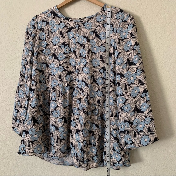 Rebecca Taylor 100% Silk Floral Crew Neck Blouse Size 2 Daisies 3/4 Sleeve - Picture 4 of 9
